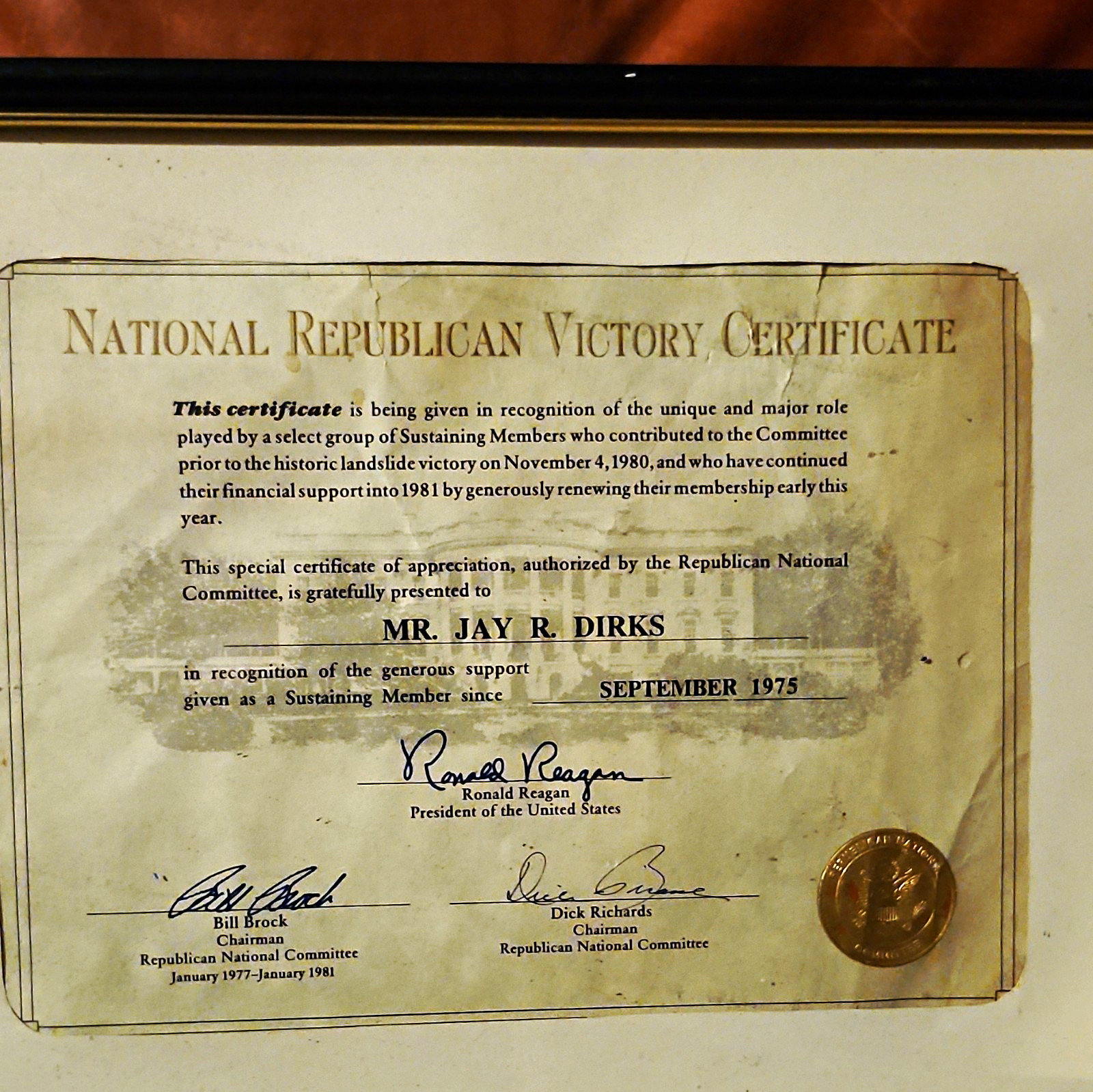 Ronald Reagan Signed National Republican Victory Certificate Ronald Reagan Signed National Republican Victory Certificate