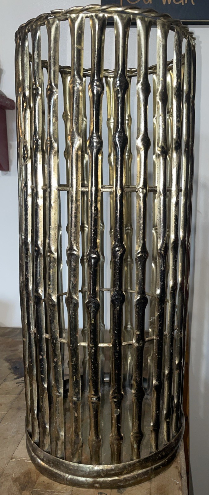Faux Bamboo Umbrella Cane Holder 19x8 MCM Hollywood Regency Gold Color Metal Faux Bamboo Umbrella Cane Holder 19x8 MCM Hollywood Regency Gold Color Metal
