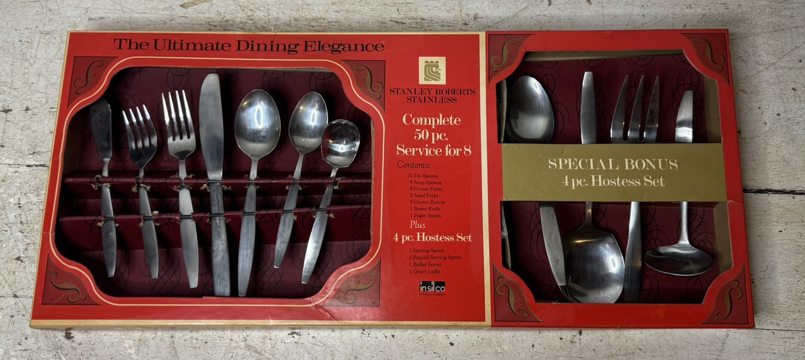 54pc Vintage MCM NOS Stanley Roberts Stainless Flatware Set Box Service For 8 54pc Vintage MCM NOS Stanley Roberts Stainless Flatware Set Box Service For 8