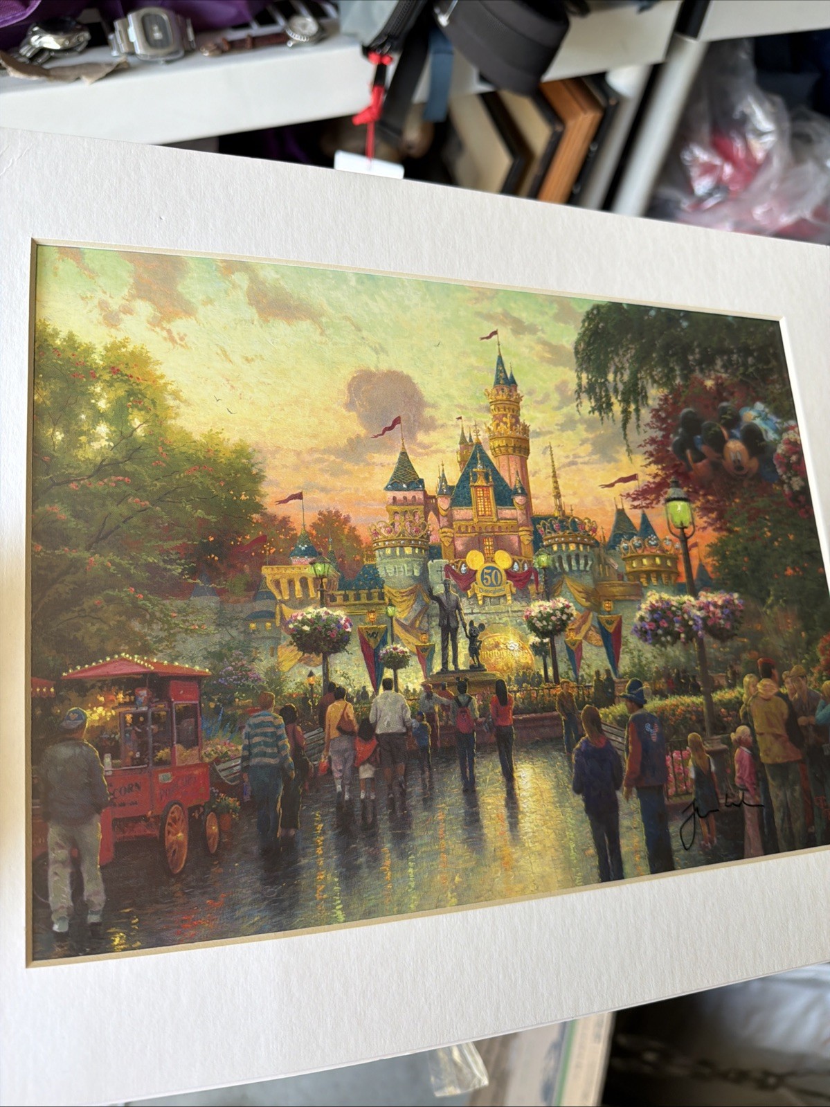 Autographed Thomas Kinkade Disney Disneyland 50th Anniversary Castle Print Autographed Thomas Kinkade Disney Disneyland 50th Anniversary Castle Print