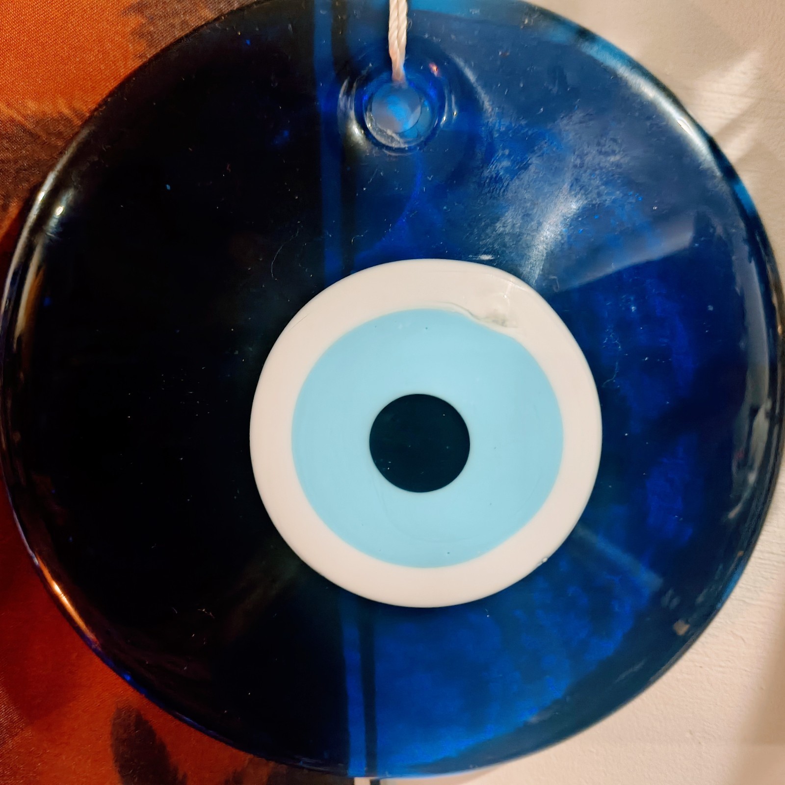 Large 6 Inch Diameter Turkish Blue Evil Eye Round Protective Glass Amulet 