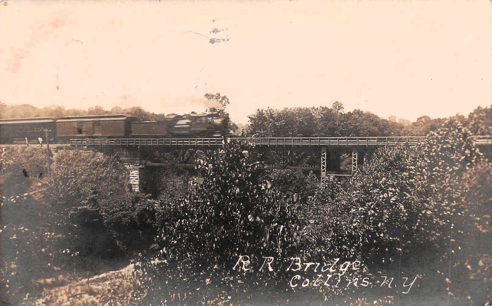 RPPC Collins NY New York Railroad Train Bridge Erie County Photo Postcard G60 RPPC Collins NY New York Railroad Train Bridge Erie County Photo Postcard G60