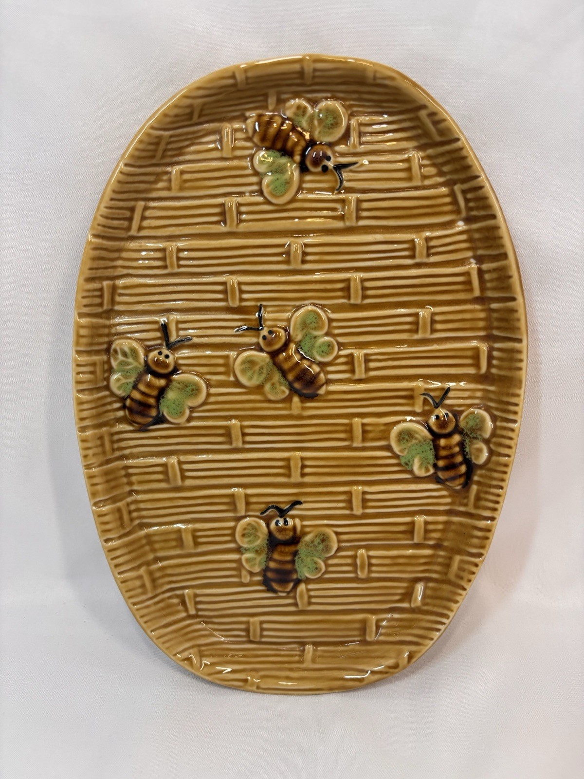Vtg 70s Honey Comb Bees Majolica Ceramic Tray Trinket What Not Tray Vtg 70s Honey Comb Bees Majolica Ceramic Tray Trinket What Not Tray