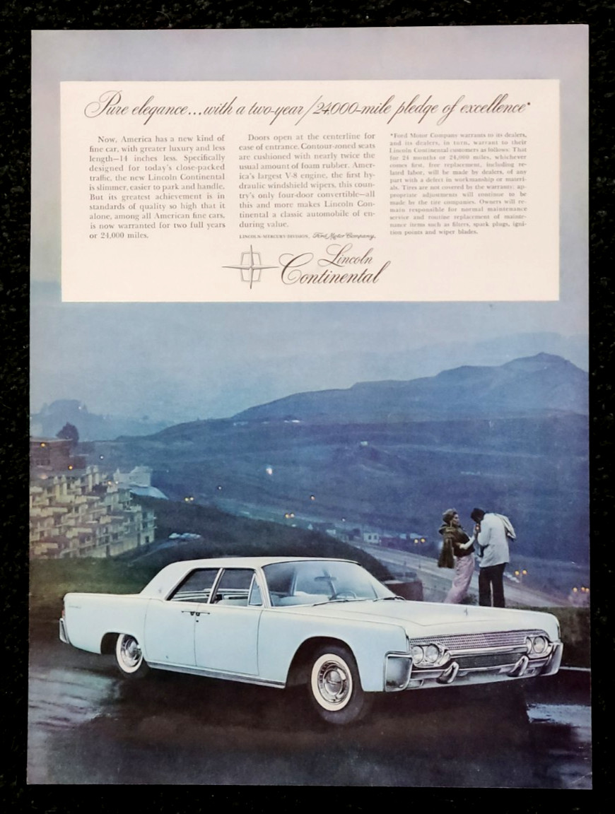Lincoln Continental Original 1961 Vintage Print Ad Wall Art
