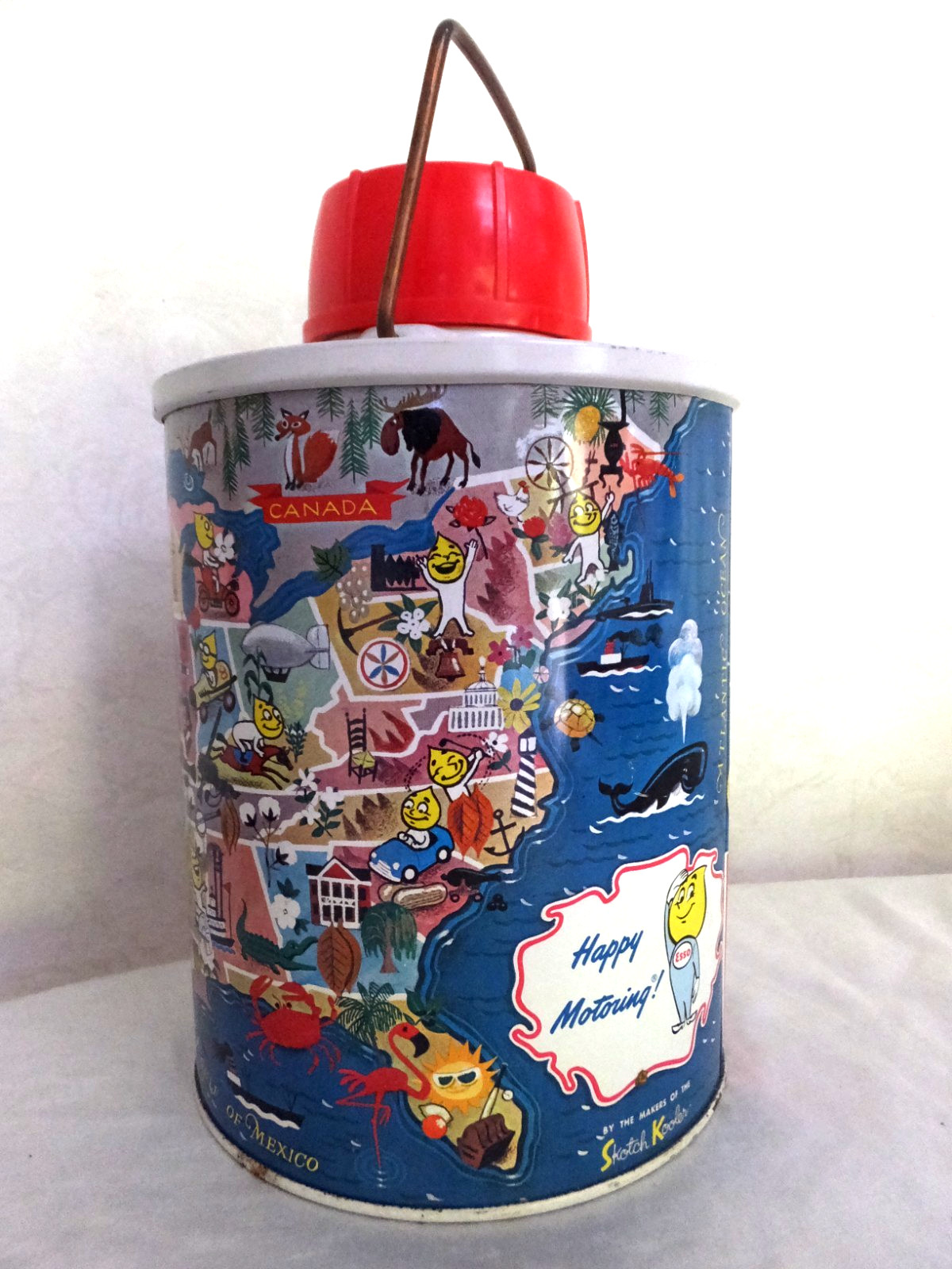 Vintage 1960's Skotch Kooler Esso Oil Drop Man USA Happy Motoring Cooler Thermos