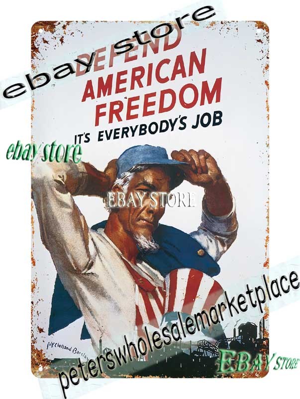 1940s Defend American Freedom Poster USA Tin Sign home deco shop 1940s Defend American Freedom Poster USA Tin Sign home deco shop