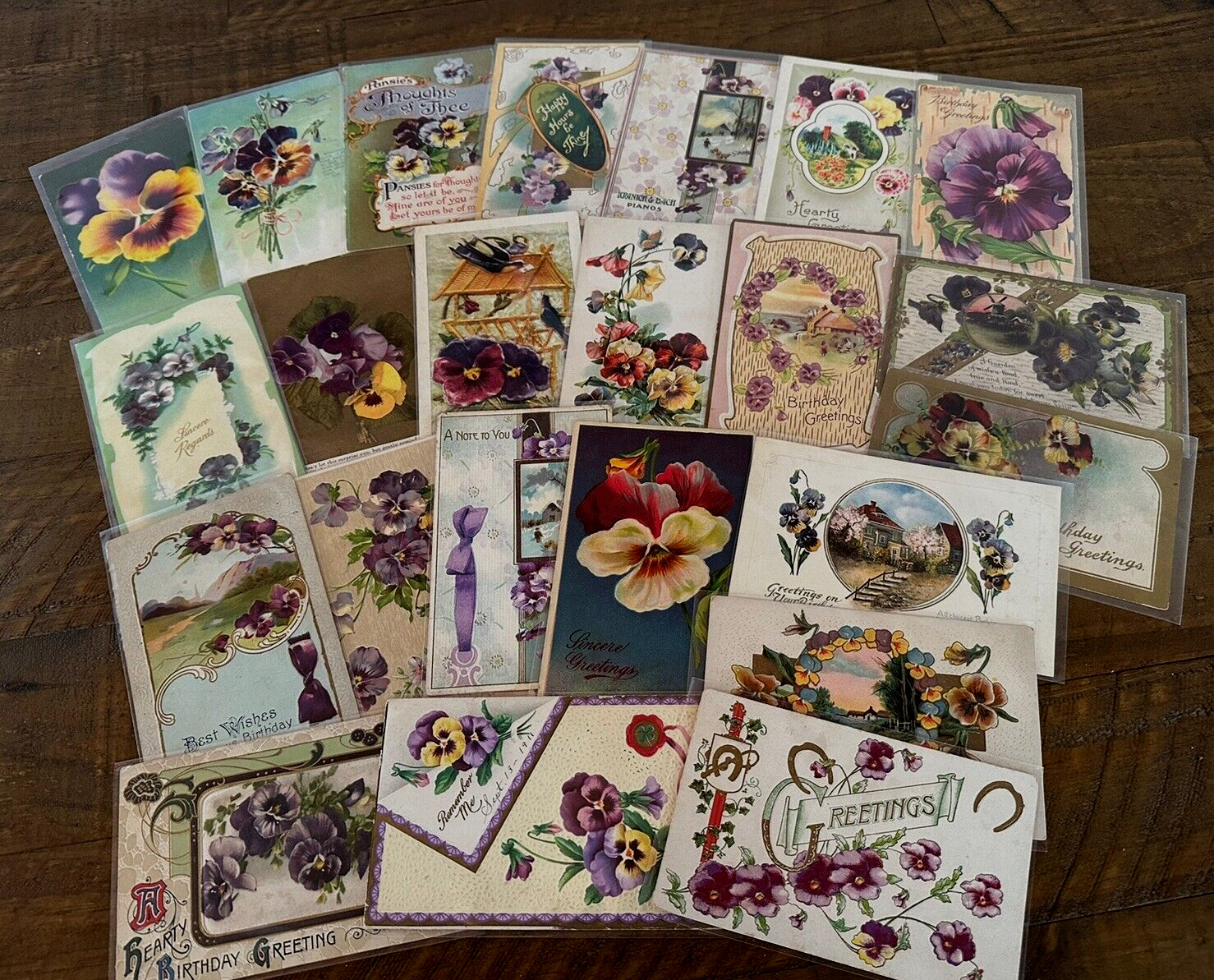 LOT of 23 Greetings Postcards with~PANSY~Flowers Floral~Pansies~In Sleeves-h684