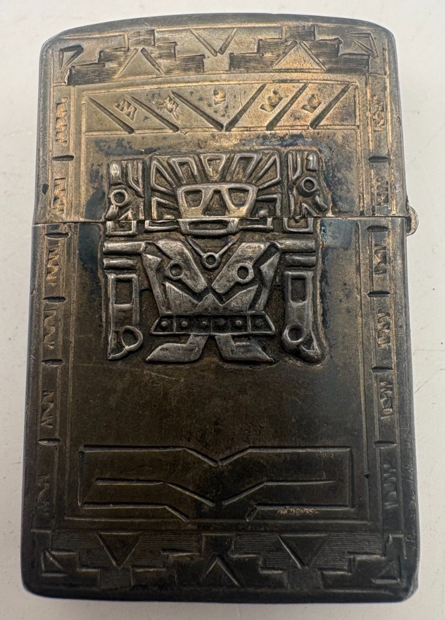 Vintage Peruvian Sterling Silver Zippo Lighter Case Cover 925 Peru Incan Chavin Vintage Peruvian Sterling Silver Zippo Lighter Case Cover 925 Peru Incan Chavin