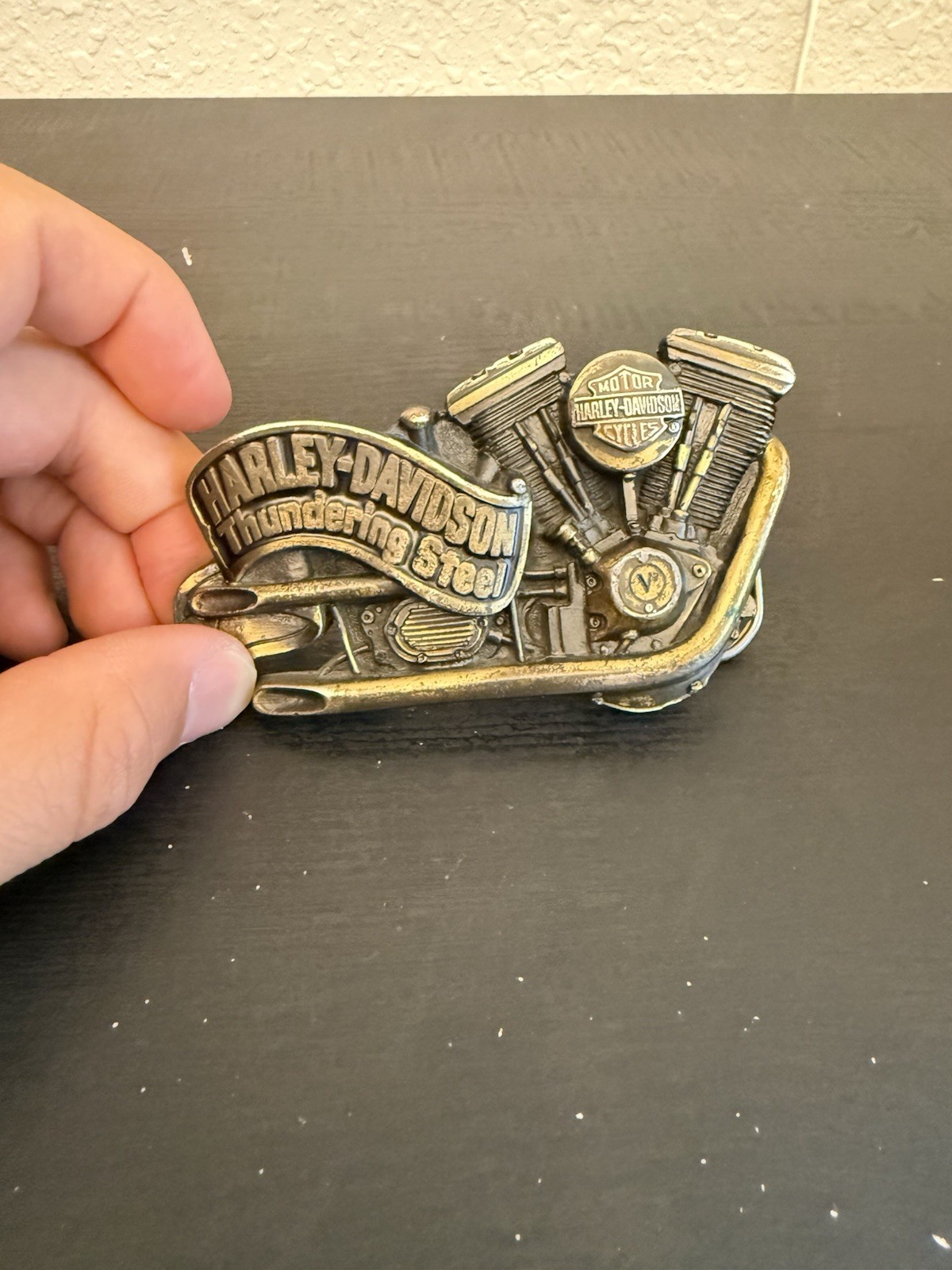 Vintage 1991 Harley-Davidson Thundering Steel Belt Buckle Baron H412 V-Twin USA