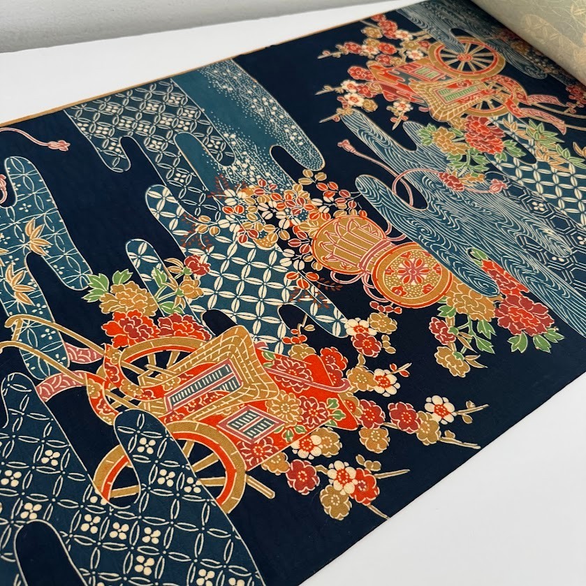 Navy Empress UnUsed BOLT Japanese Jacquard Kimono Silk Fabric By the Yard BS62 Navy Empress UnUsed BOLT Japanese Jacquard Kimono Silk Fabric By the Yard BS62