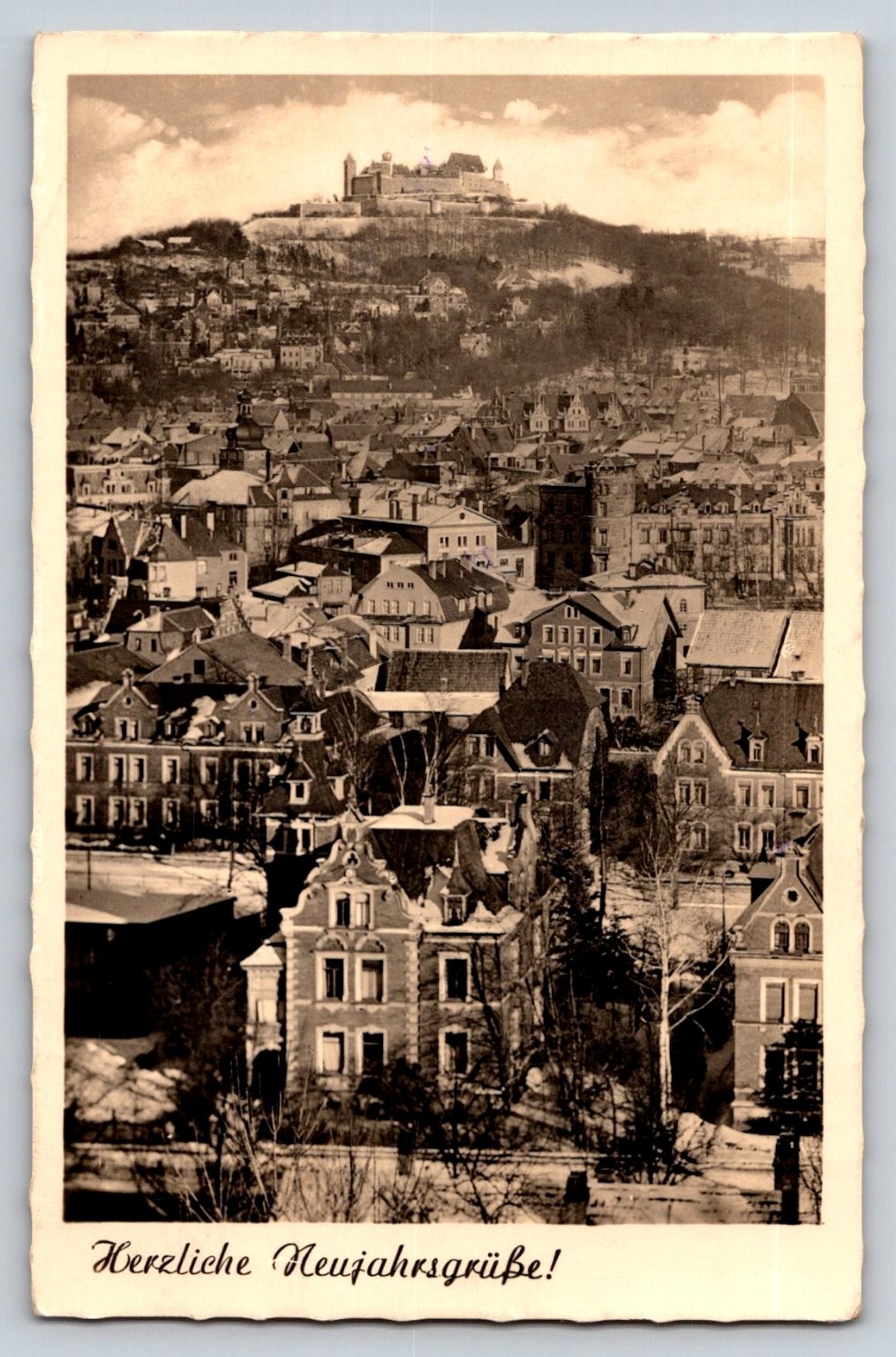Coburg Veste Germany RPPC 1925 New Year's Greetings Castle Fortress