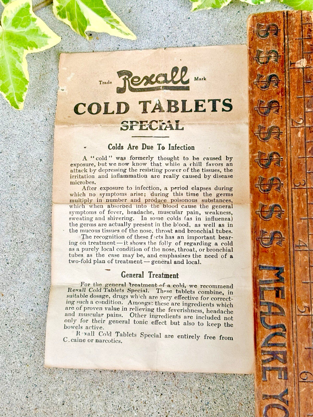 ANTIQUE REXALL COLD TABLETS ADVERTISING MEDICINE PAPERWORK UNITED DRUG COMPANY 
