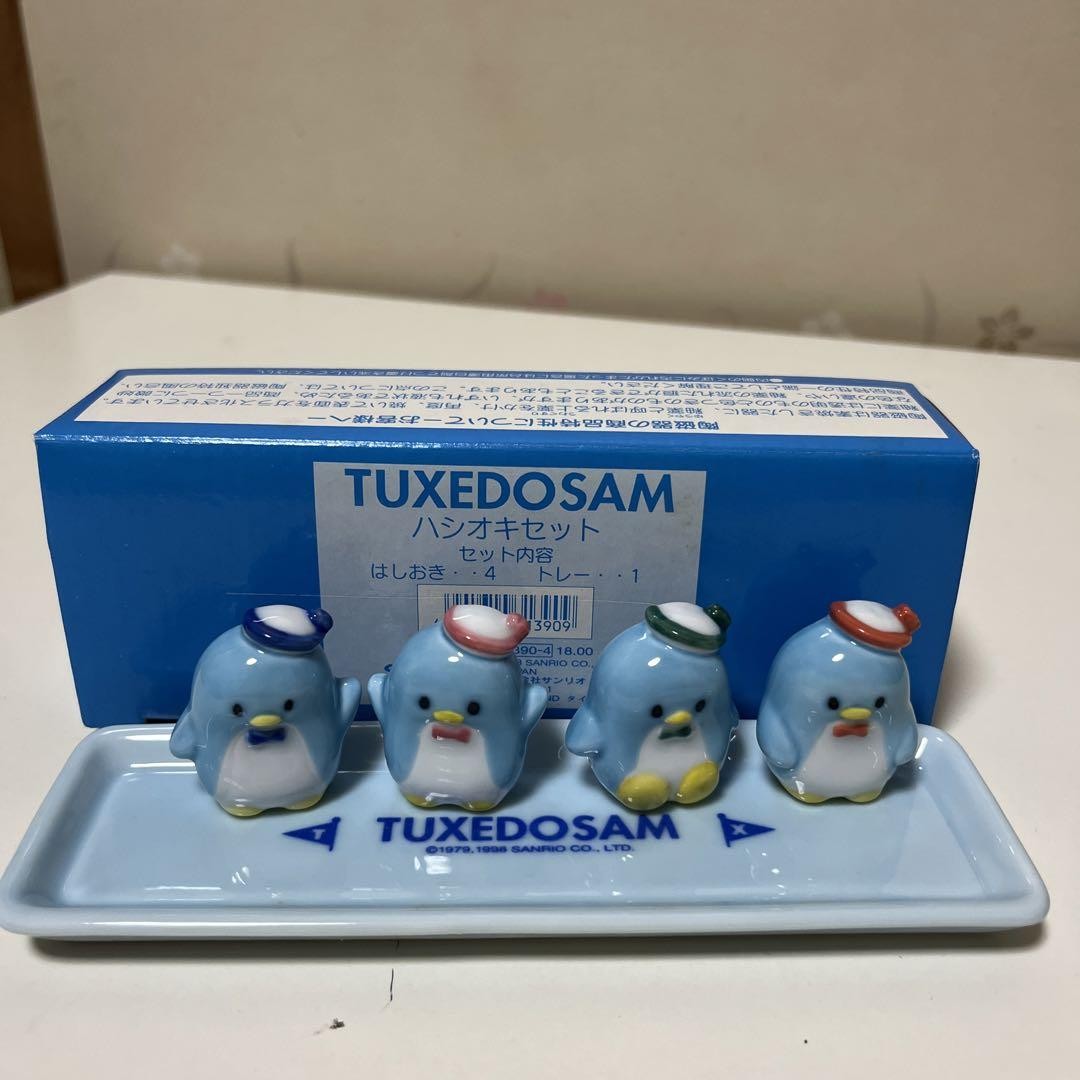 Sanrio Tuxedo sam Chopstick rest*4/Tray set 1998 Sanrio Sanrio Sanrio Sanrio set