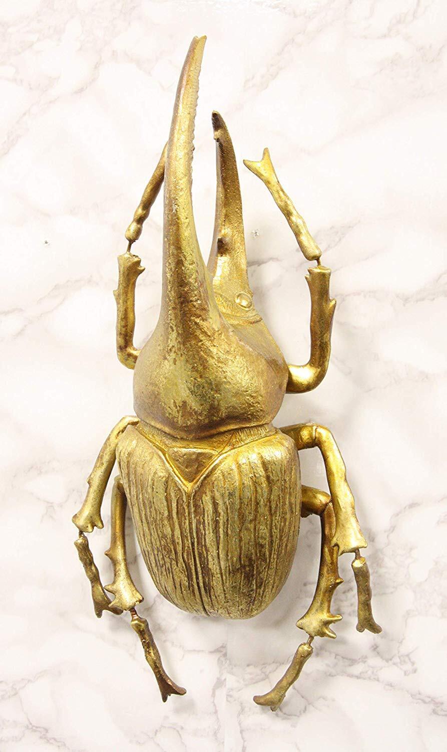 Ebros Large Gold Leaf Resin Hercules Beetle Wall Sculpture Table Decor Figurine
