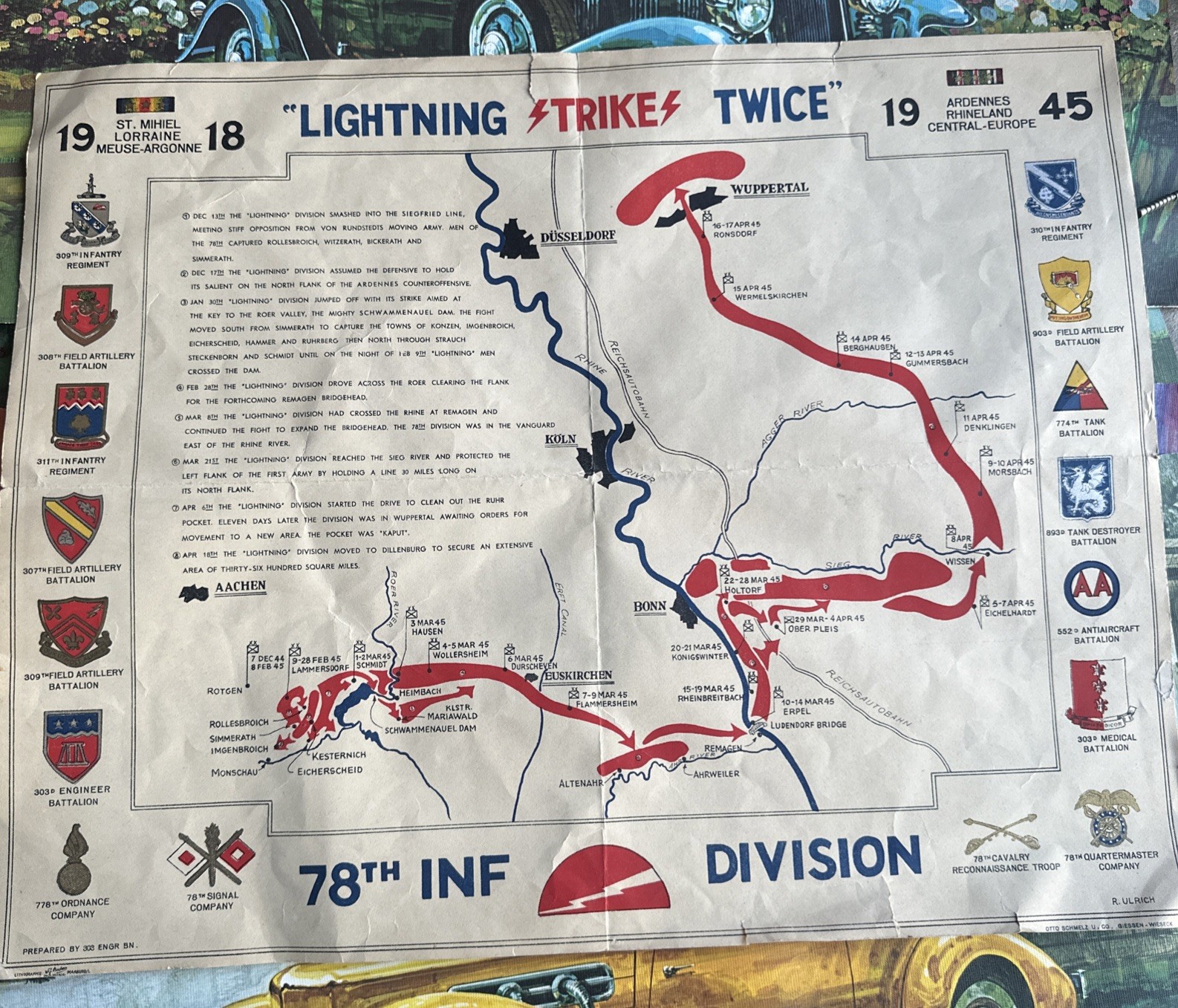 1945 WWII 78th Infantry Division Lightning Strikes Twice Campaign Map 1945 WWII 78th Infantry Division Lightning Strikes Twice Campaign Map