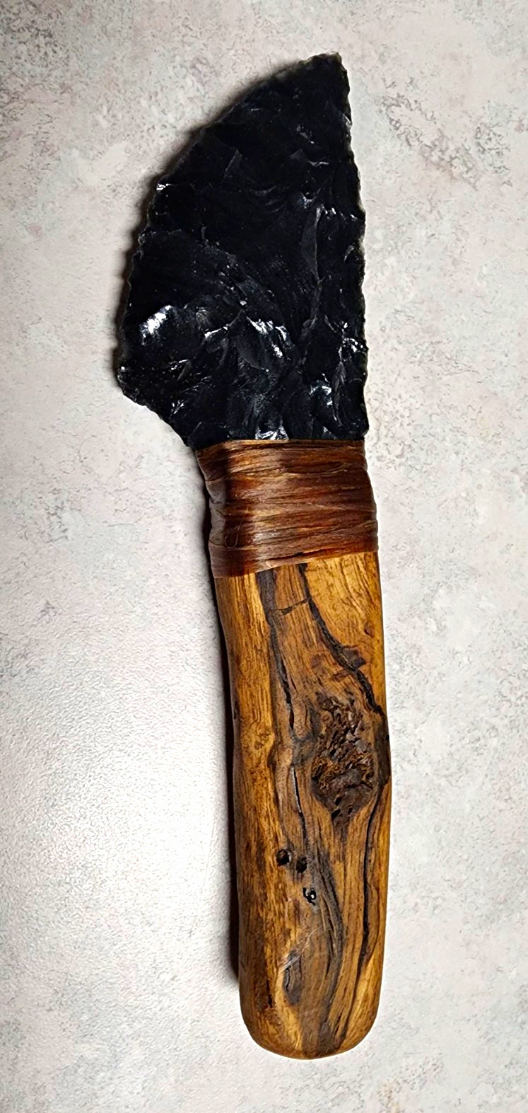 Hand Carved Knapped Black Obsidian Ritual Knife Spectacular Walnut Wood Handle.