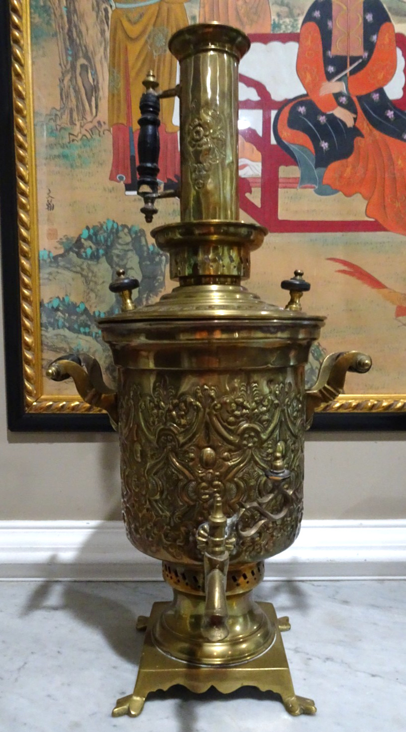 Vintage Antique Brass Samovar 26" Tall Wood Handles Turkey? Vintage Antique Brass Samovar 26" Tall Wood Handles Turkey?