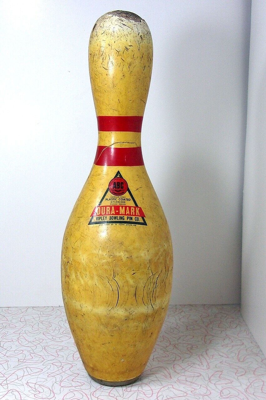VTG 1950s Dura-Mark Ripley Bowling Pin Co Plastic Coated Nylonized ABC Approved