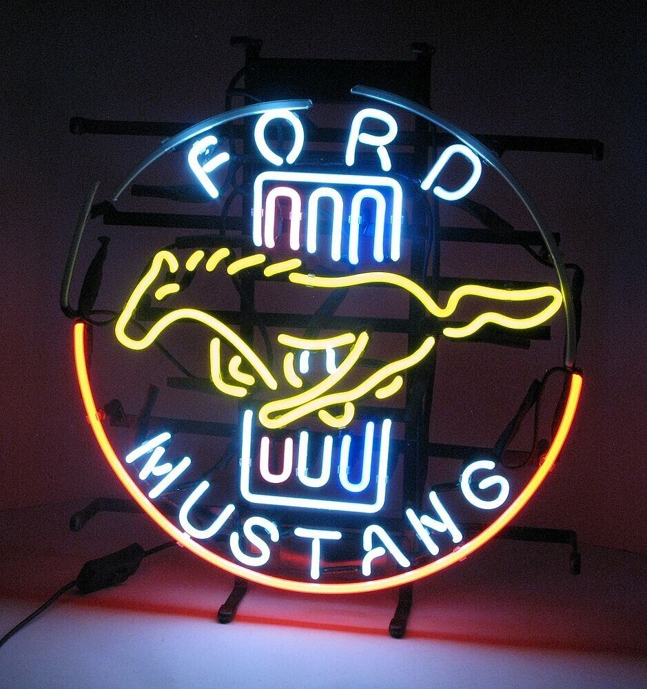 Rare FORD MUSTANG Neon Glass Light Sign Car Auto Advertising Pub Bar Beer 17x 14