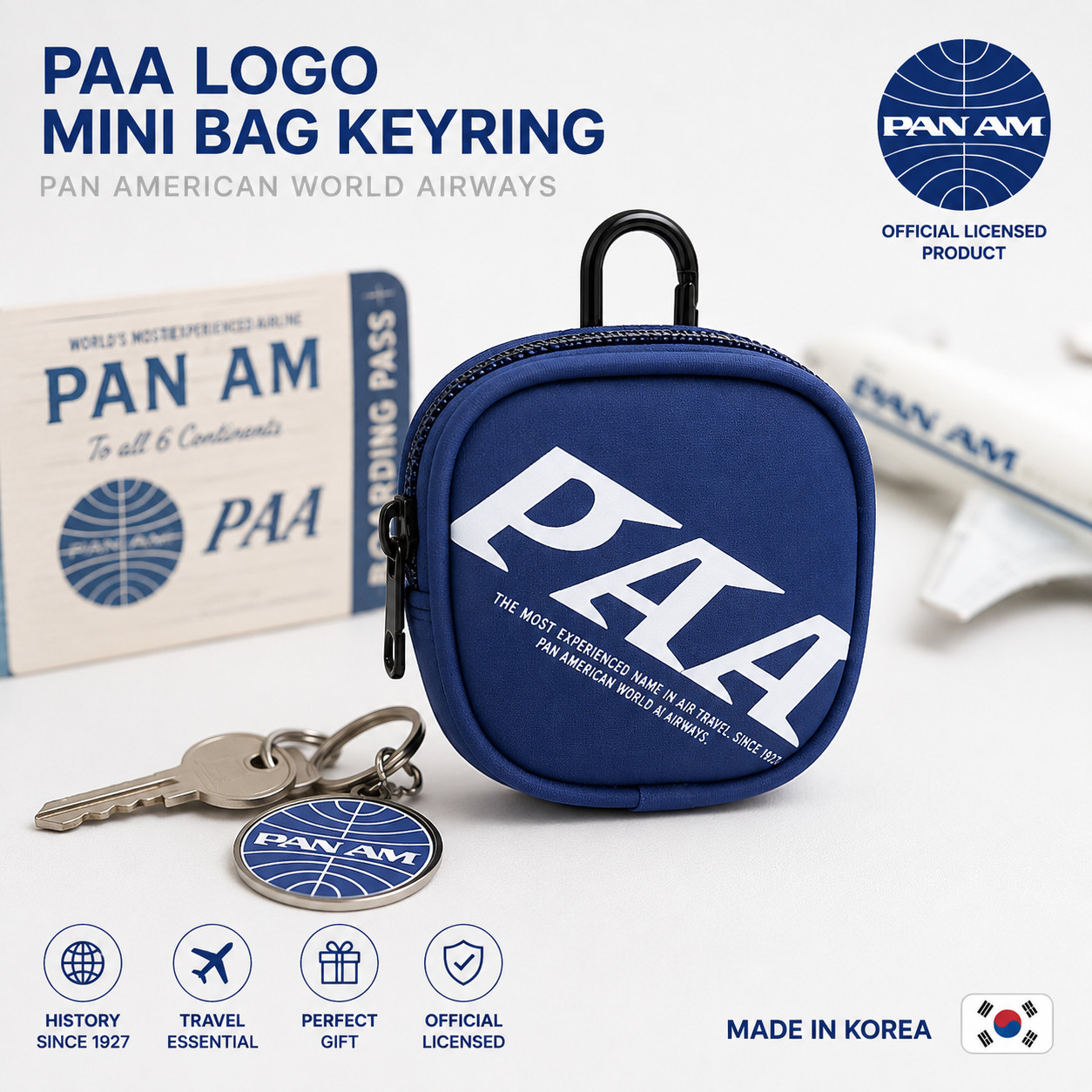 PAN AM PAA Logo Mini Bag Keyring, Pan American Airways Heritage Bag Charm, Aviat PAN AM PAA Logo Mini Bag Keyring, Pan American Airways Heritage Bag Charm, Aviat