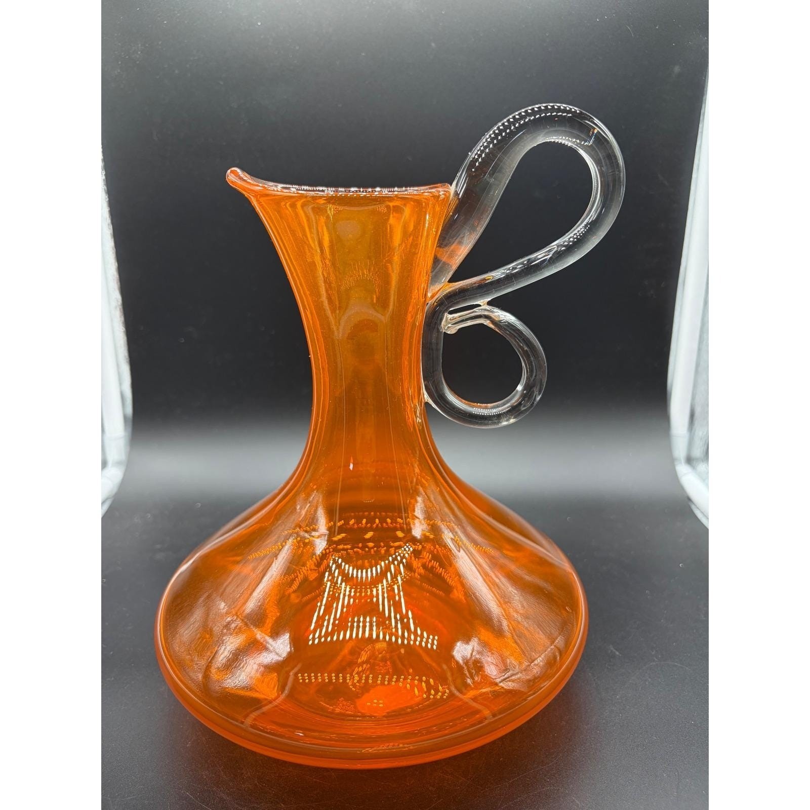 Vintage Rare Husted Handblown Bishoff  "Orange" Pitcher