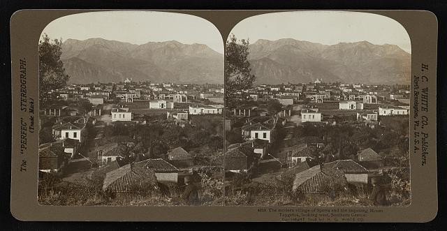 Photo:Sparta Greece 1903 Mount Taygetos Village Panorama Stereo View Photo:Sparta Greece 1903 Mount Taygetos Village Panorama Stereo View
