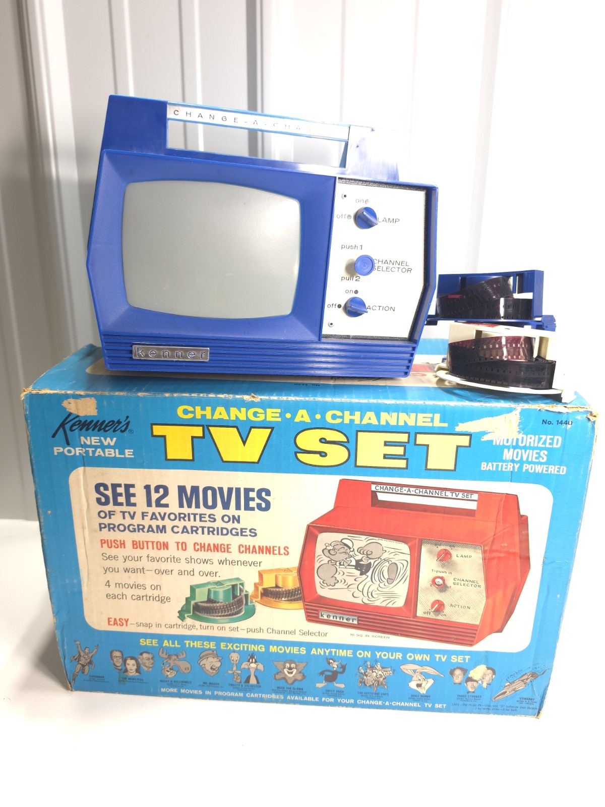 Vintage 1966 Kenner Change Channel TV Toy w Box Movies Superman Popeye Munsters Vintage 1966 Kenner Change Channel TV Toy w Box Movies Superman Popeye Munsters