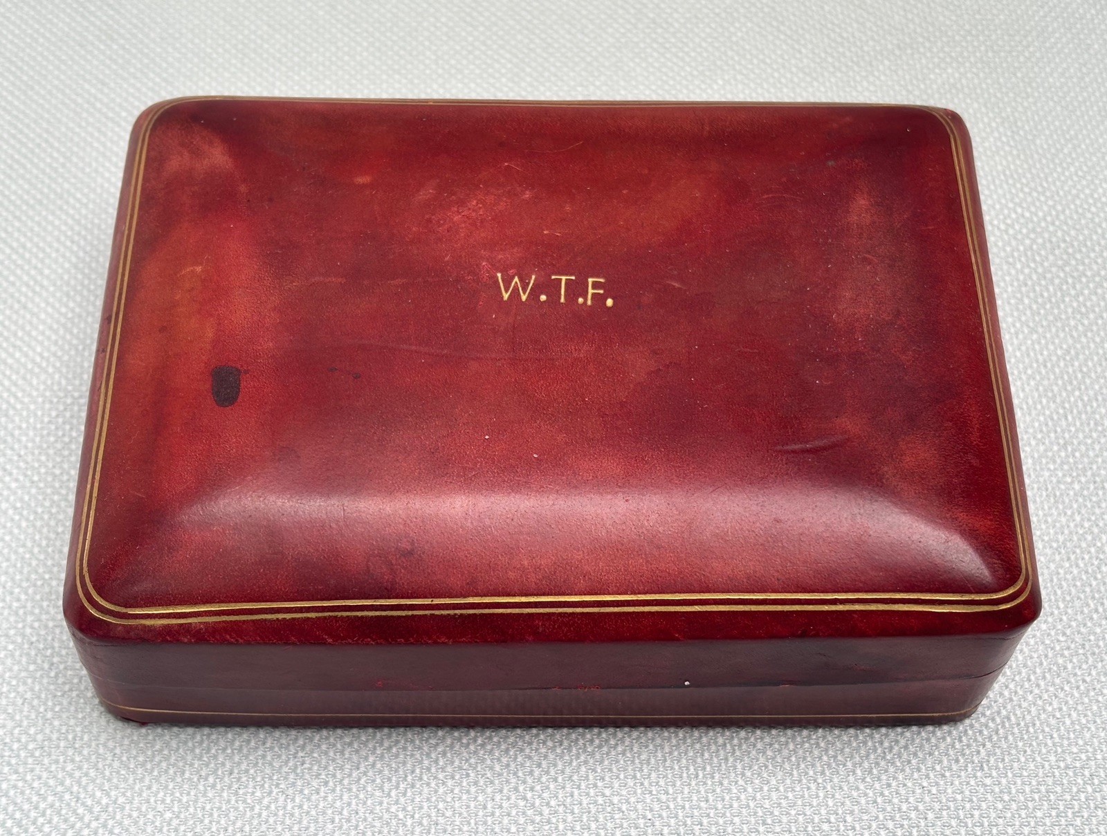 Vintage Italian Oxblood Leather Card Trinket Box Gilt Edge WTF Monogram Vintage Italian Oxblood Leather Card Trinket Box Gilt Edge WTF Monogram