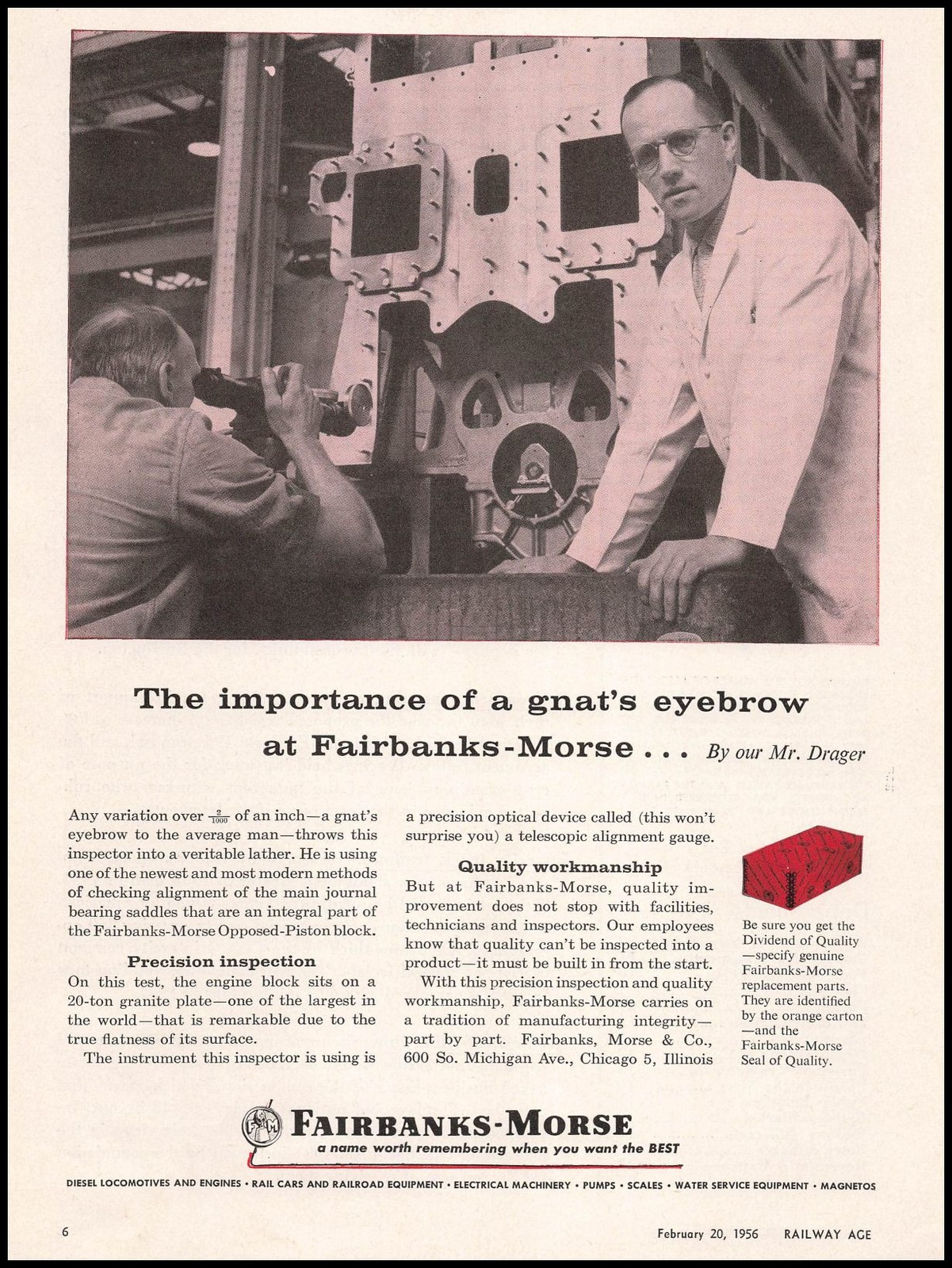1956 Fairbanks & Morse Co. Chicago Photo Railroad Opposed Piston Block Print Ad 1956 Fairbanks & Morse Co. Chicago Photo Railroad Opposed Piston Block Print Ad