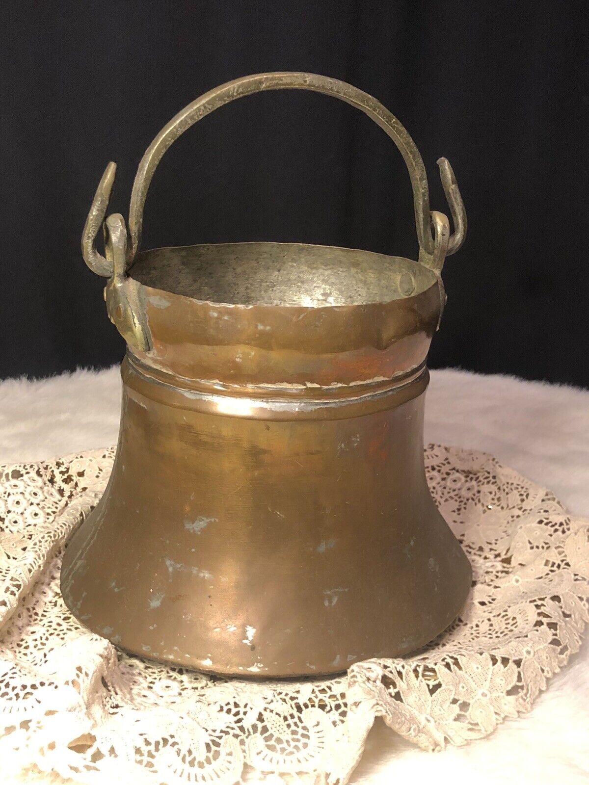 Antique Vintage Primitive Country Copper Pail Pot Bucket with Forged Handle