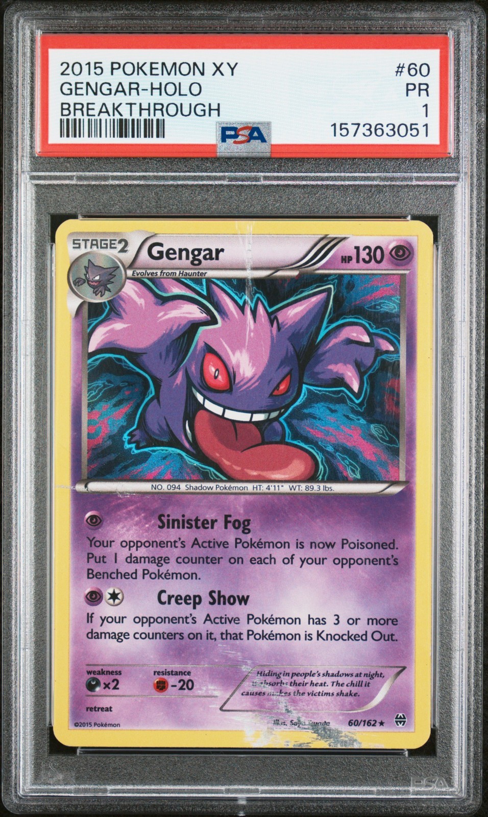 2015 Pokemon XY #60  Gengar Holo Breakthrough PSA 1