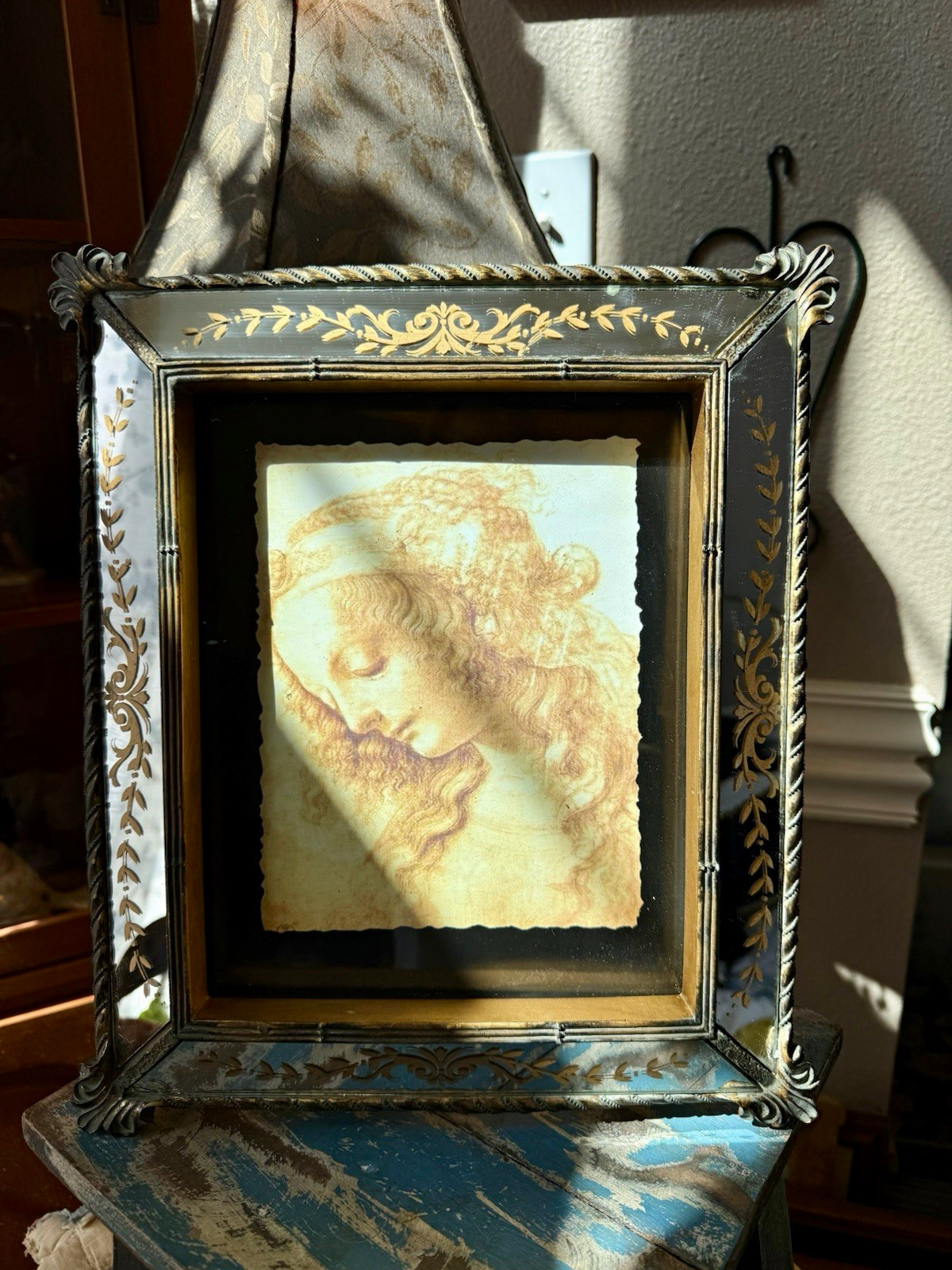 VTG  Artini Style Eglomisé Mirror Frame Leonardo da Vinci La Scapigliata Print