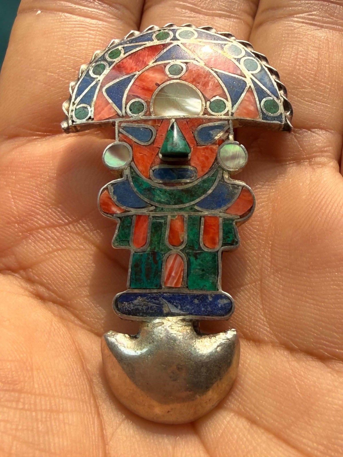 Vintage Latin American Artisan 950 Silver Tumi-Style Pendant Pin Brooch Vintage Latin American Artisan 950 Silver Tumi-Style Pendant Pin Brooch
