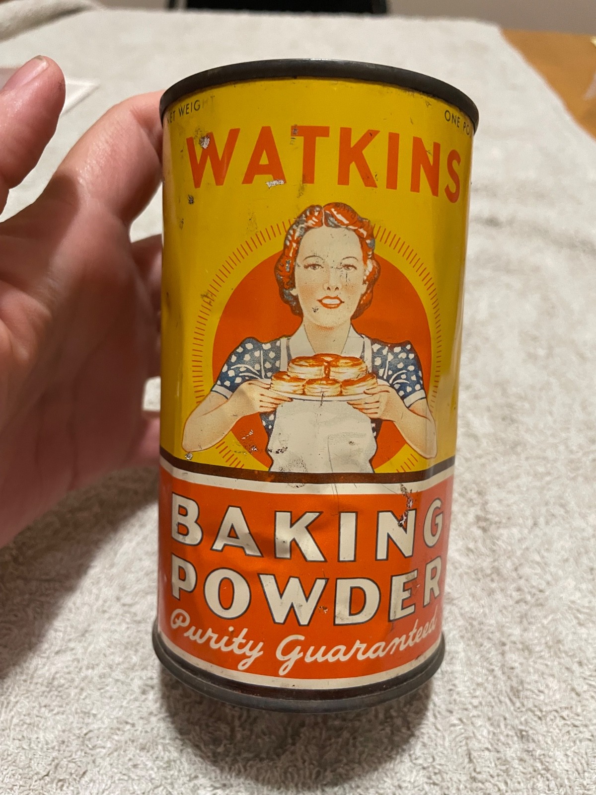 Watkins Baking Powder Metal Tin One Pound - No Lid, Dents As Seen
