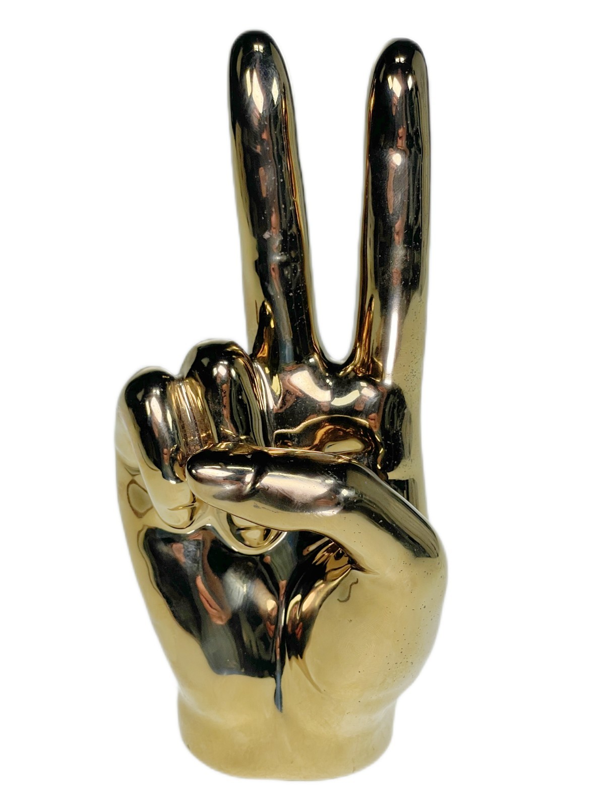 7” Peace Sign Hand Figurine Golden Ceramic Ring Holder 7” Peace Sign Hand Figurine Golden Ceramic Ring Holder