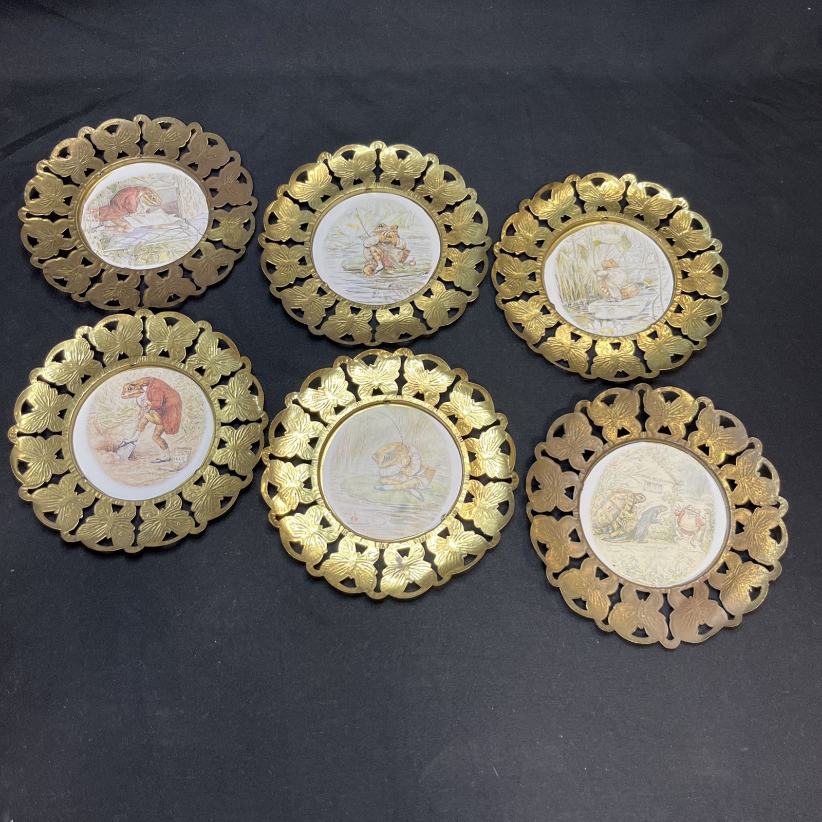 6pc Brass Butterfly Vtg MCM 6" Gold-Tone Photo Frame Made in England Mid Century