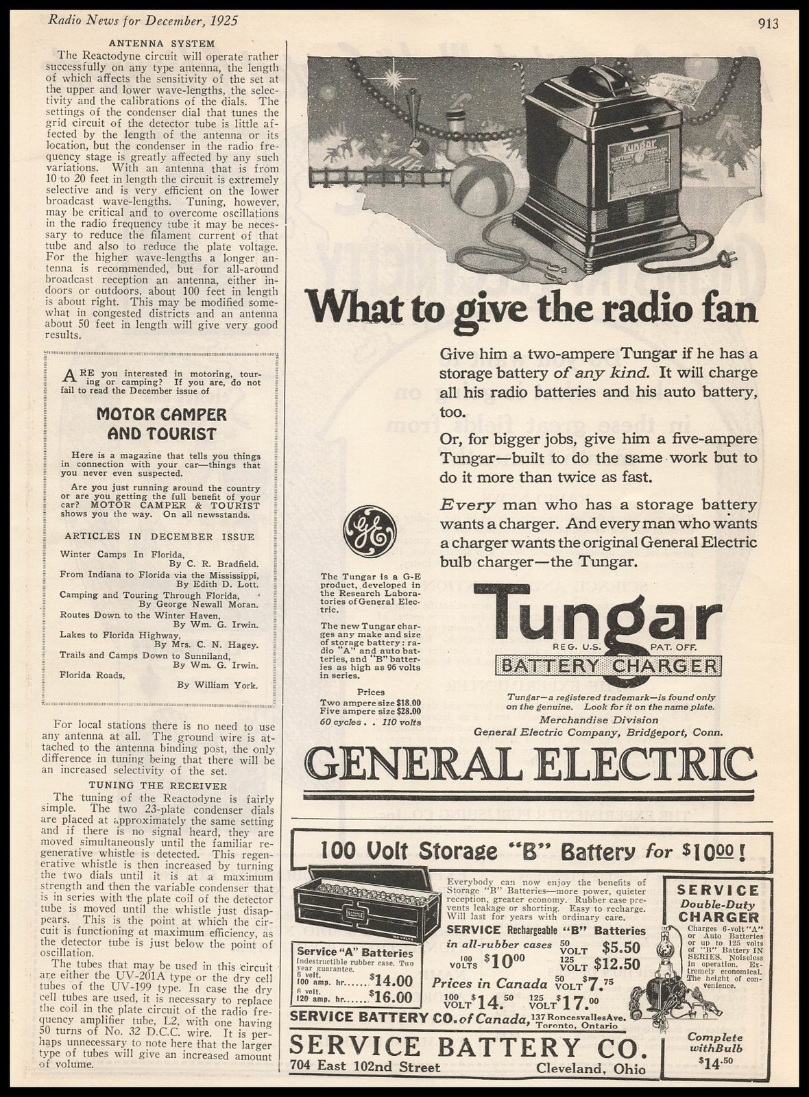 1925 Tungar 2 Amp Radio Storage Battery Charger Christmas Tree Vintage Print Ad