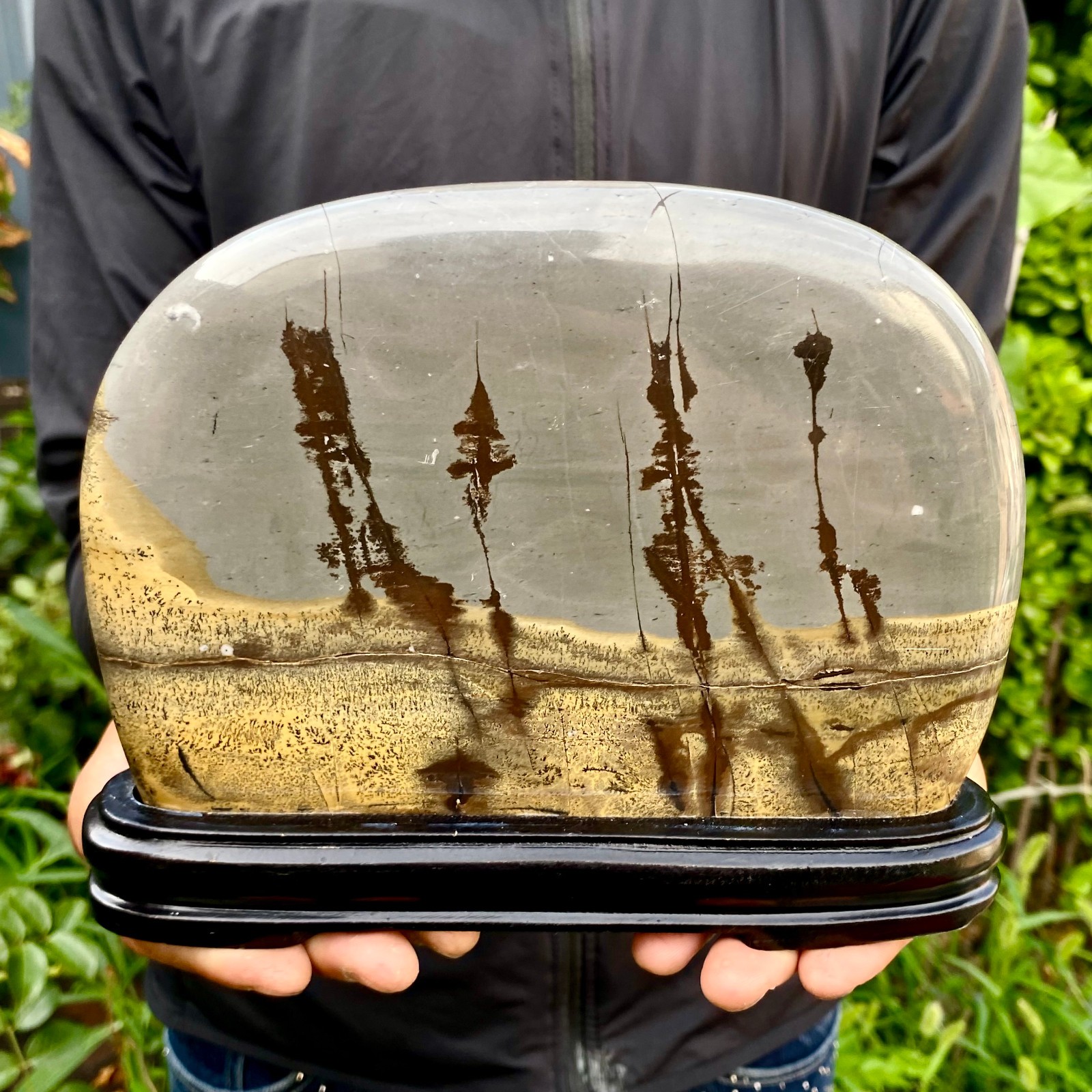 3.08LB Beautiful Natural Chinese Dendritic Limestone Picture Stone Guohua-Rare