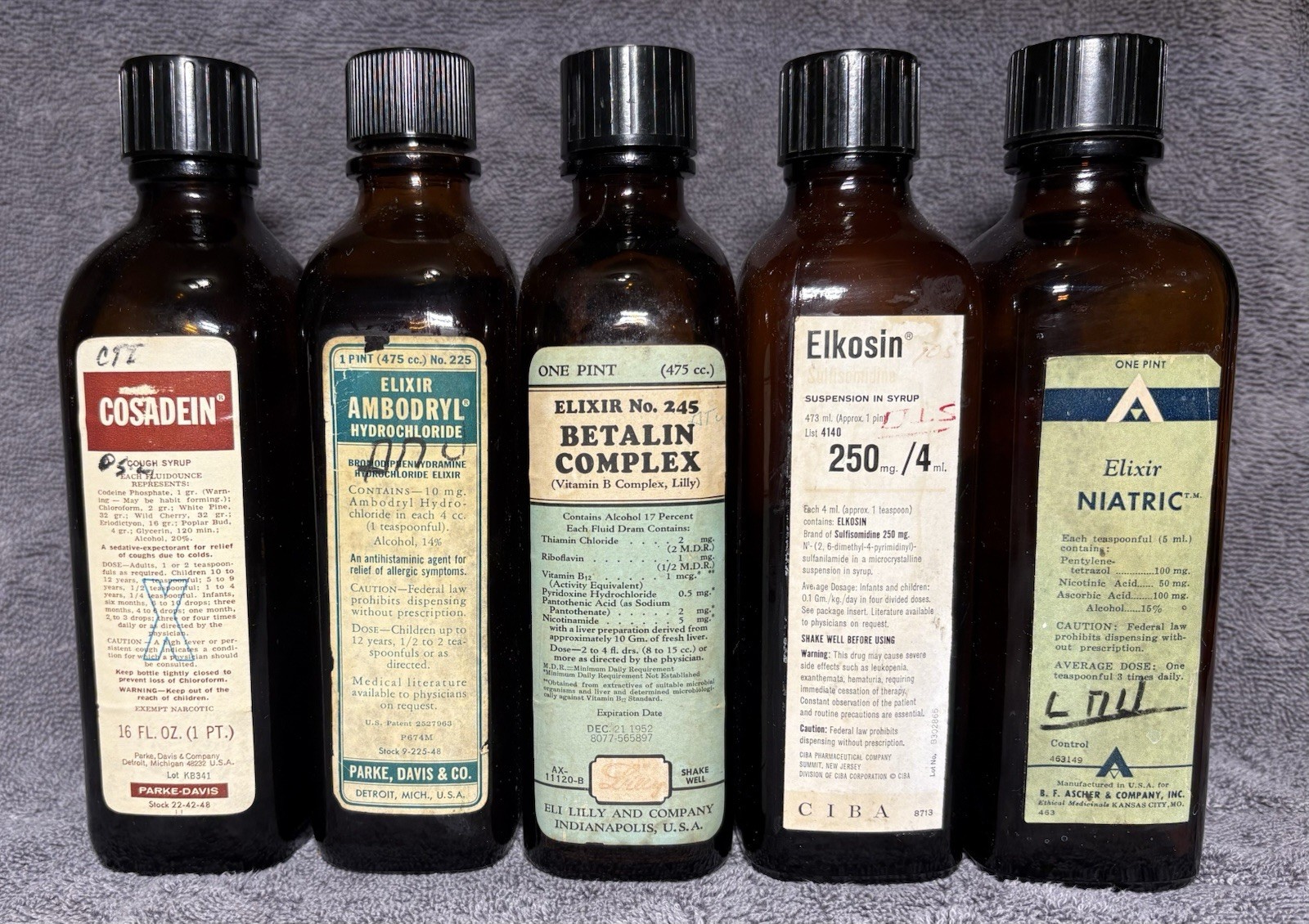 Vintage Amber Glass Pharmacy Bottles Lot of 5 Parke Davis Eli Lilly CIBA Labels Vintage Amber Glass Pharmacy Bottles Lot of 5 Parke Davis Eli Lilly CIBA Labels