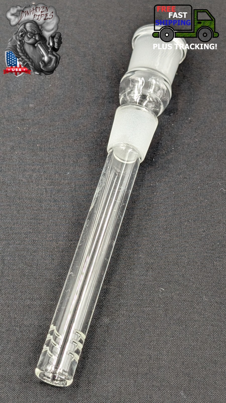 4" 6 Cut Glass Water Pipe Downstem 18MM Male to 18MM Female Opening