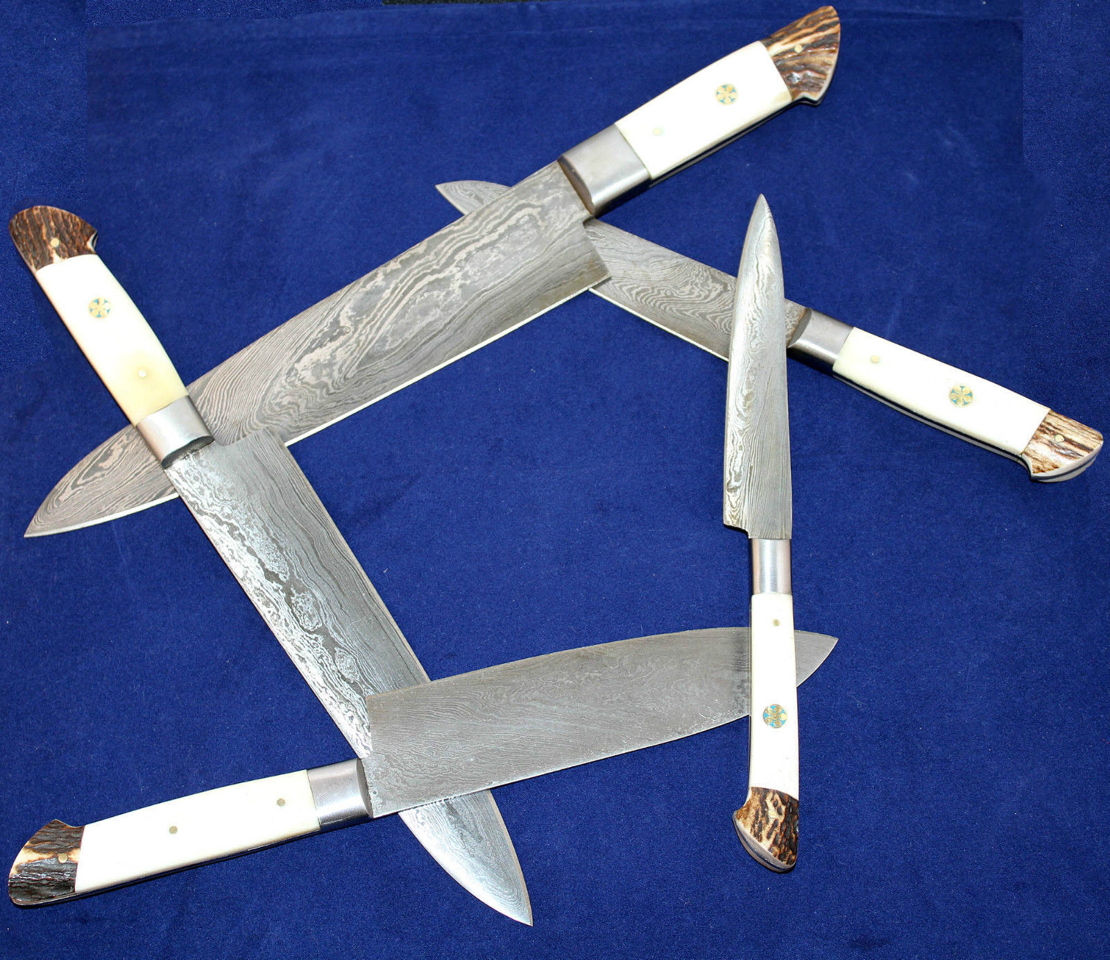 5 Pc's Beautiful Custom hand made Damascus steel Chef knife Set. (ZE-1071-BS)