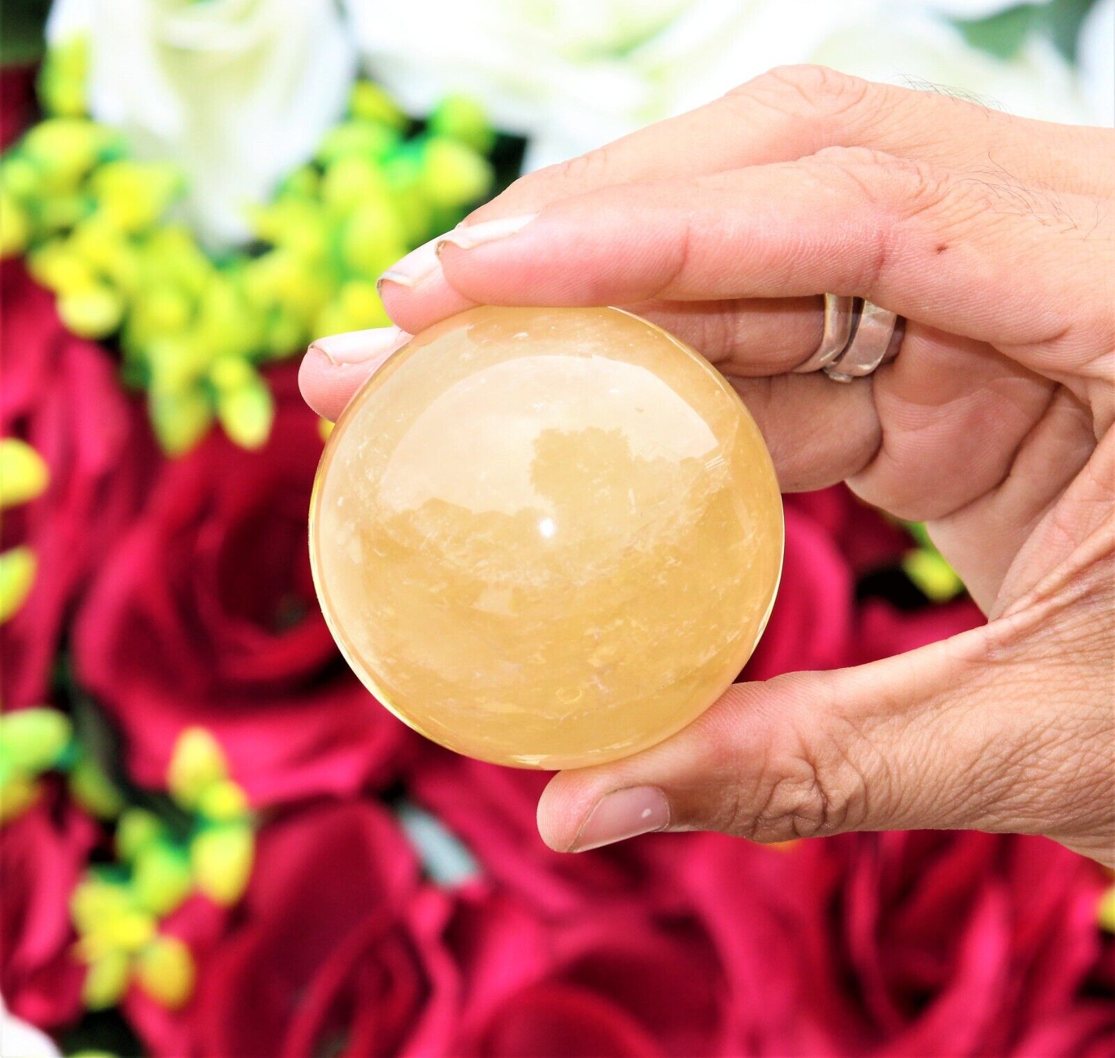 Large 50MM Natural Orange Honey Calcite Stone Metaphysical Meditation Sphere