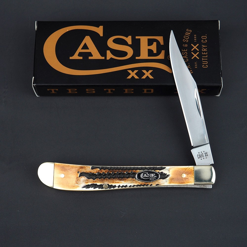 Case XX Slimline Trapper 6.5 BoneStag Stainless Steel Pocket Knife NIB - 39879 Case XX Slimline Trapper 6.5 BoneStag Stainless Steel Pocket Knife NIB - 39879