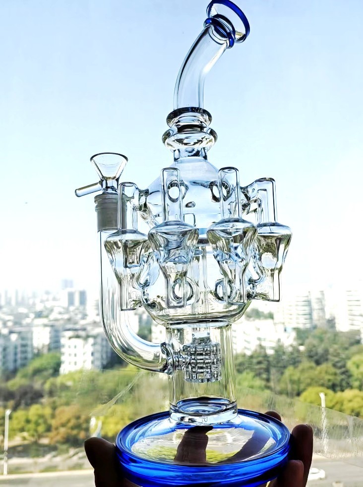 big Recycler rig tire electric blue bong Eight hearts Water pipe Smoking big Recycler rig tire electric blue bong Eight hearts Water pipe Smoking