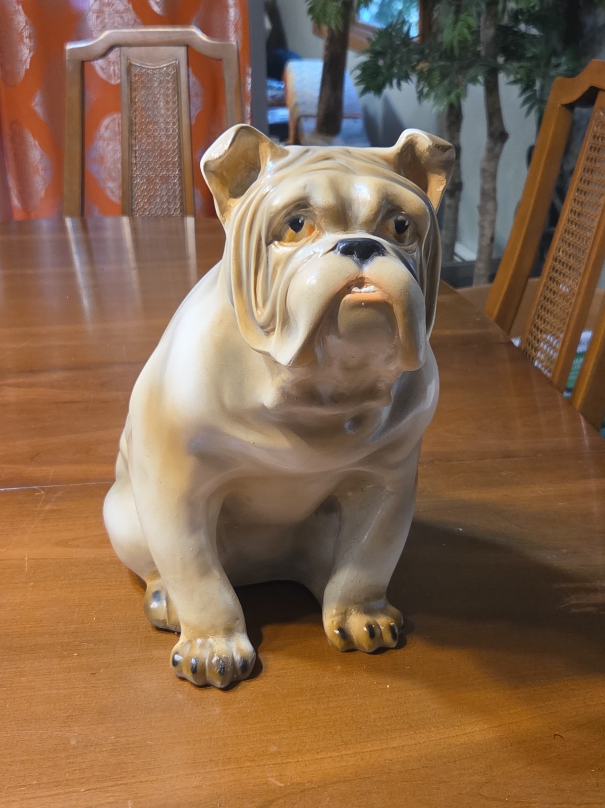 Vintage Ceramic Bulldog Statue Figurine White Brown English Bulldog 13" Vintage Ceramic Bulldog Statue Figurine White Brown English Bulldog 13"