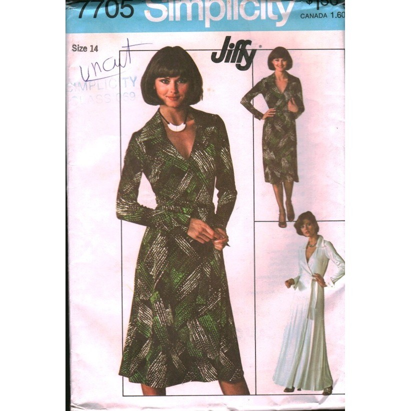 Vintage 1976 Simplicity 7705 Jiffy Wrap Dress Sewing Pattern Size 14 Uncut Vintage 1976 Simplicity 7705 Jiffy Wrap Dress Sewing Pattern Size 14 Uncut