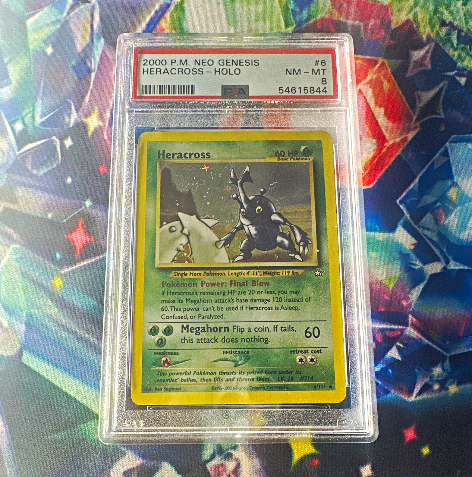 Pokémon 2000 Neo Genesis Heracross Holo #6 PSA 8 English Trading Card Pokémon 2000 Neo Genesis Heracross Holo #6 PSA 8 English Trading Card