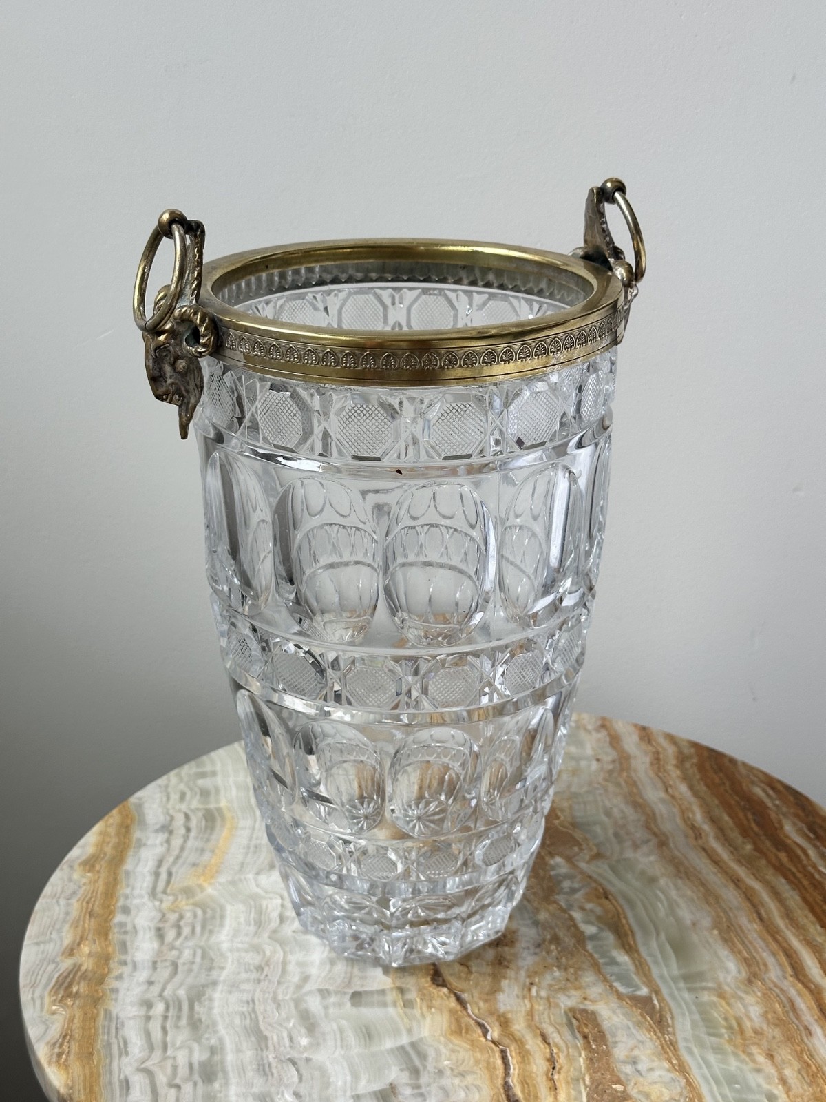 French Vintage Champagne Bucket with Gilt Ram Handles, Large, 1960s French Vintage Champagne Bucket with Gilt Ram Handles, Large, 1960s