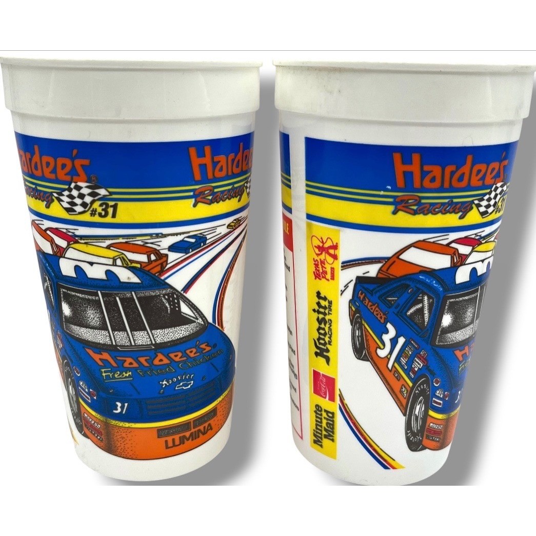 Vintage 1994 Hardees Racing #31 Ward Burton NASCAR Winston Cup Plastic Cups Set Vintage 1994 Hardees Racing #31 Ward Burton NASCAR Winston Cup Plastic Cups Set