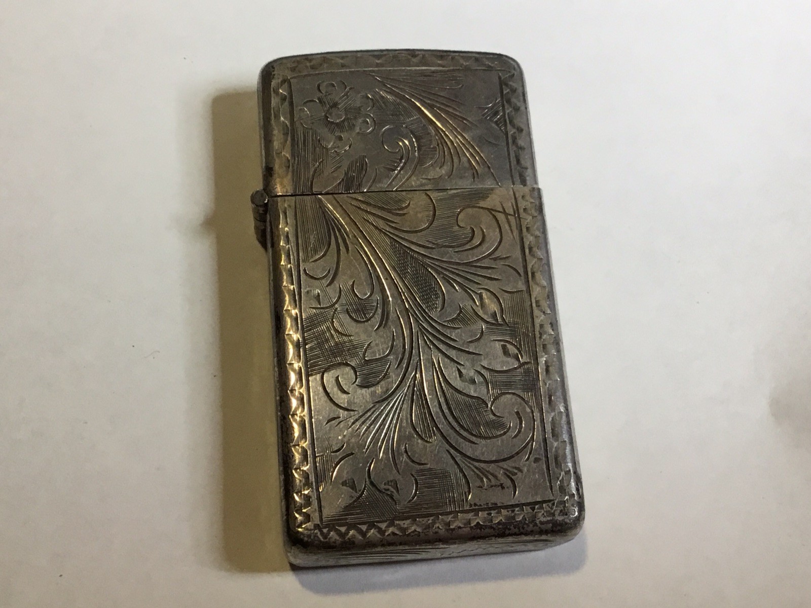 Vintage 800 Silver Cigarette Lighter Hinged Case ONLY Etched Engraving Vintage 800 Silver Cigarette Lighter Hinged Case ONLY Etched Engraving